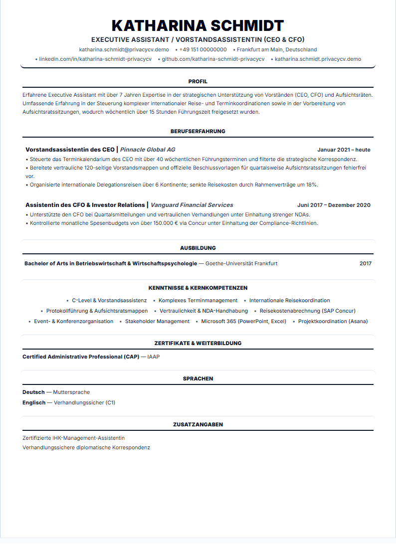 Executive Assistant Offizielles ATS-Lebenslaufdokument
