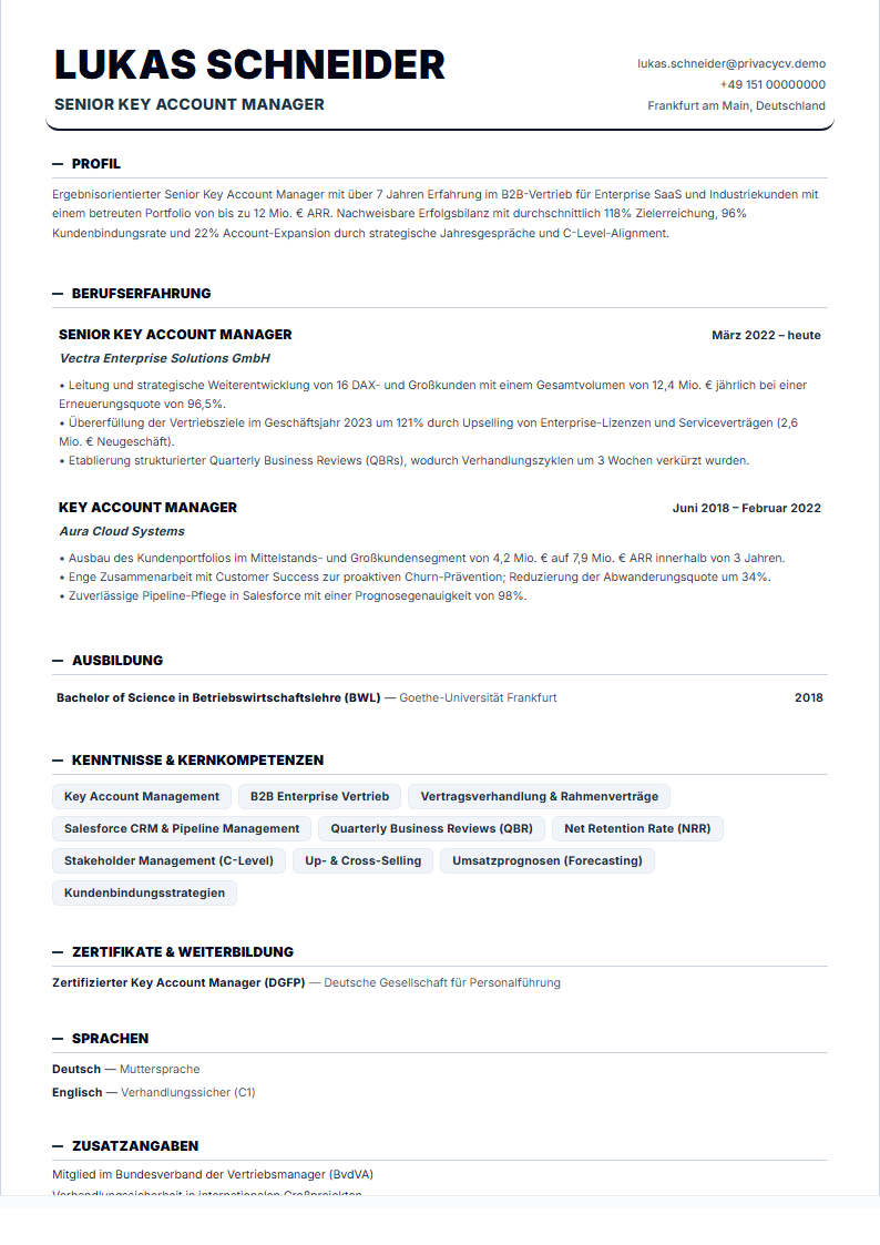 Key Account Manager Offizielles ATS-Lebenslaufdokument