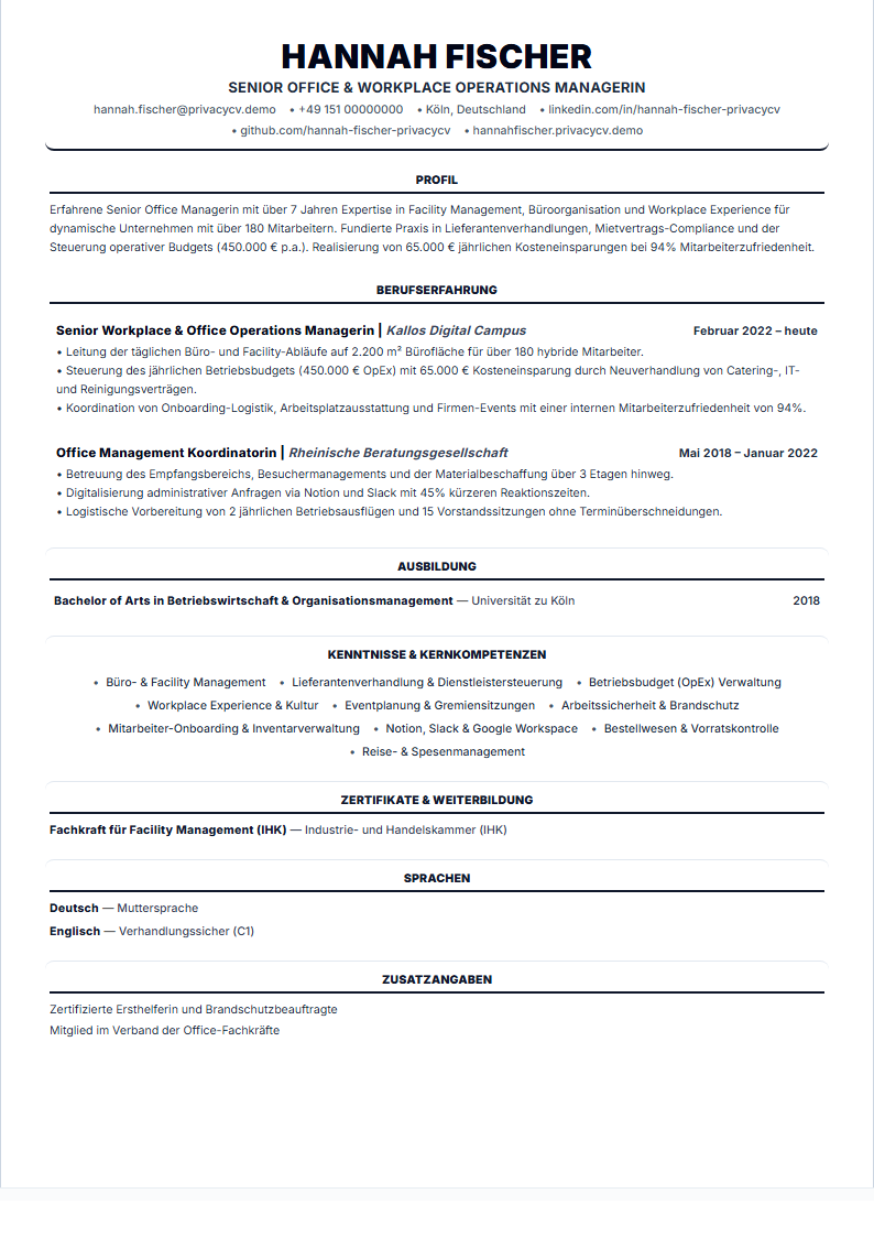Office Manager Offizielles ATS-Lebenslaufdokument