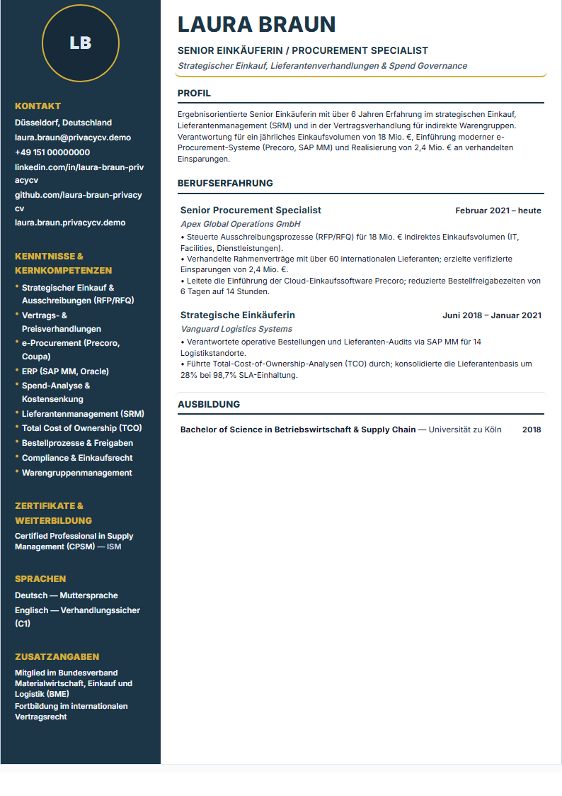 Einkäufer / Procurement Specialist Offizielles ATS-Lebenslaufdokument