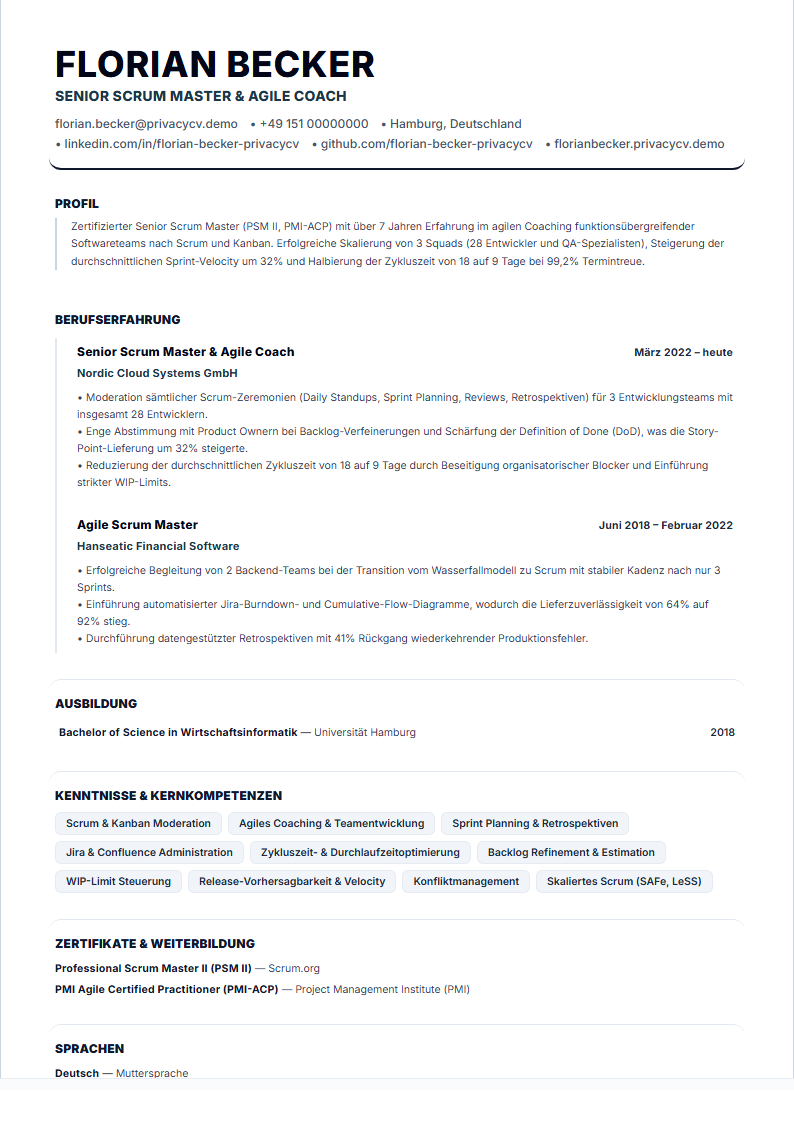 Scrum Master Offizielles ATS-Lebenslaufdokument