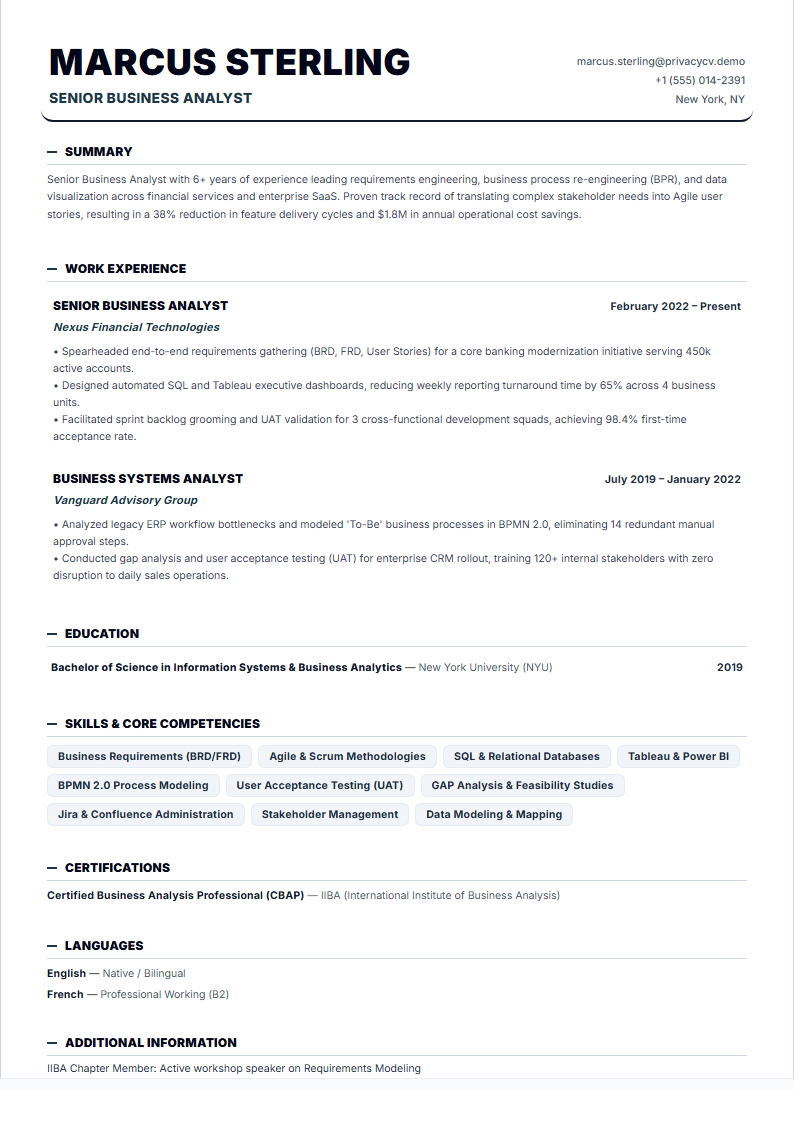 Business Analyst Official ATS Resume Document