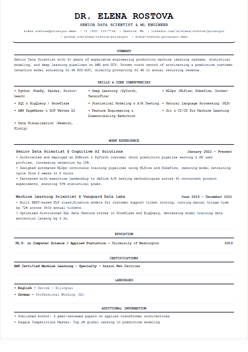 Data Scientist Official ATS Resume Document