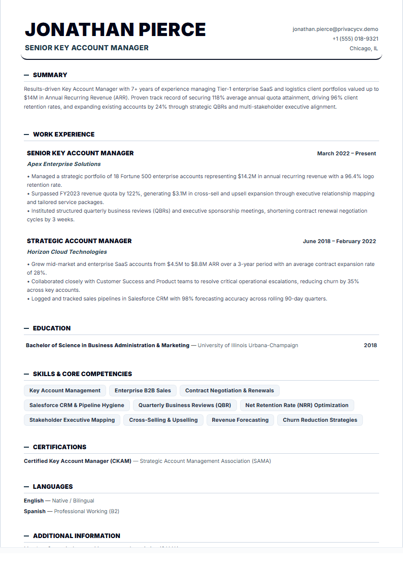 Key Account Manager Official ATS Resume Document