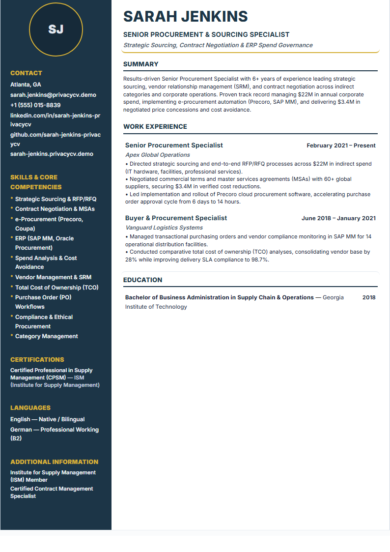 Procurement Specialist Official ATS Resume Document