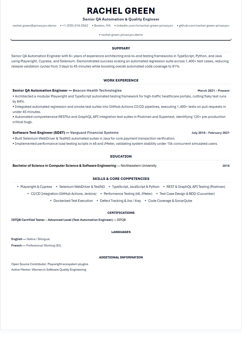 QA Automation Engineer Official ATS Resume Document