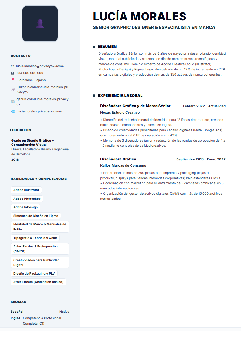 Diseñador Gráfico Documento de CV ATS Oficial
