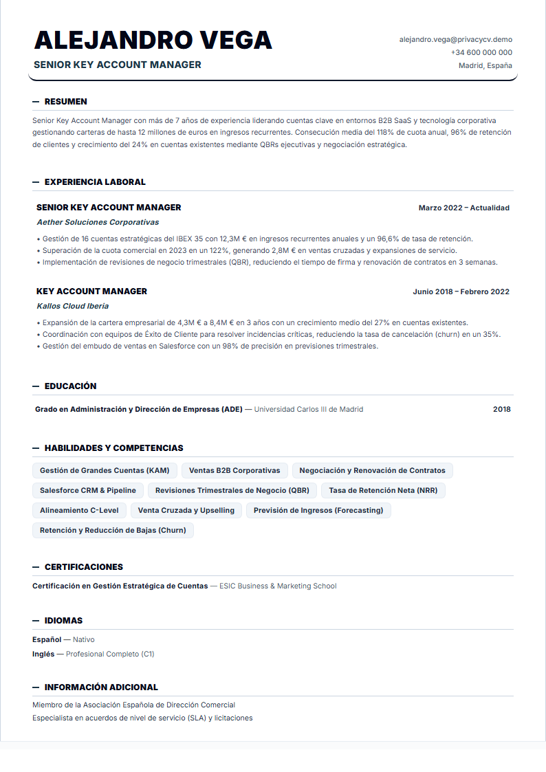 Key Account Manager Documento de CV ATS Oficial