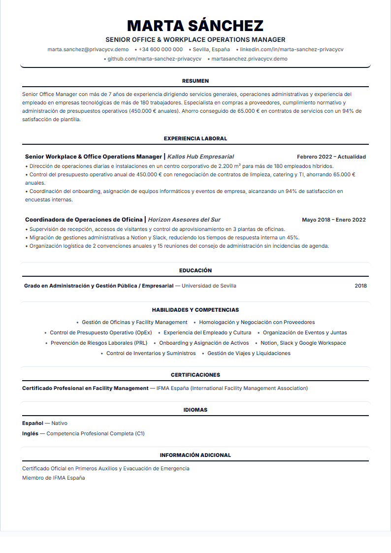 Office Manager Documento de CV ATS Oficial