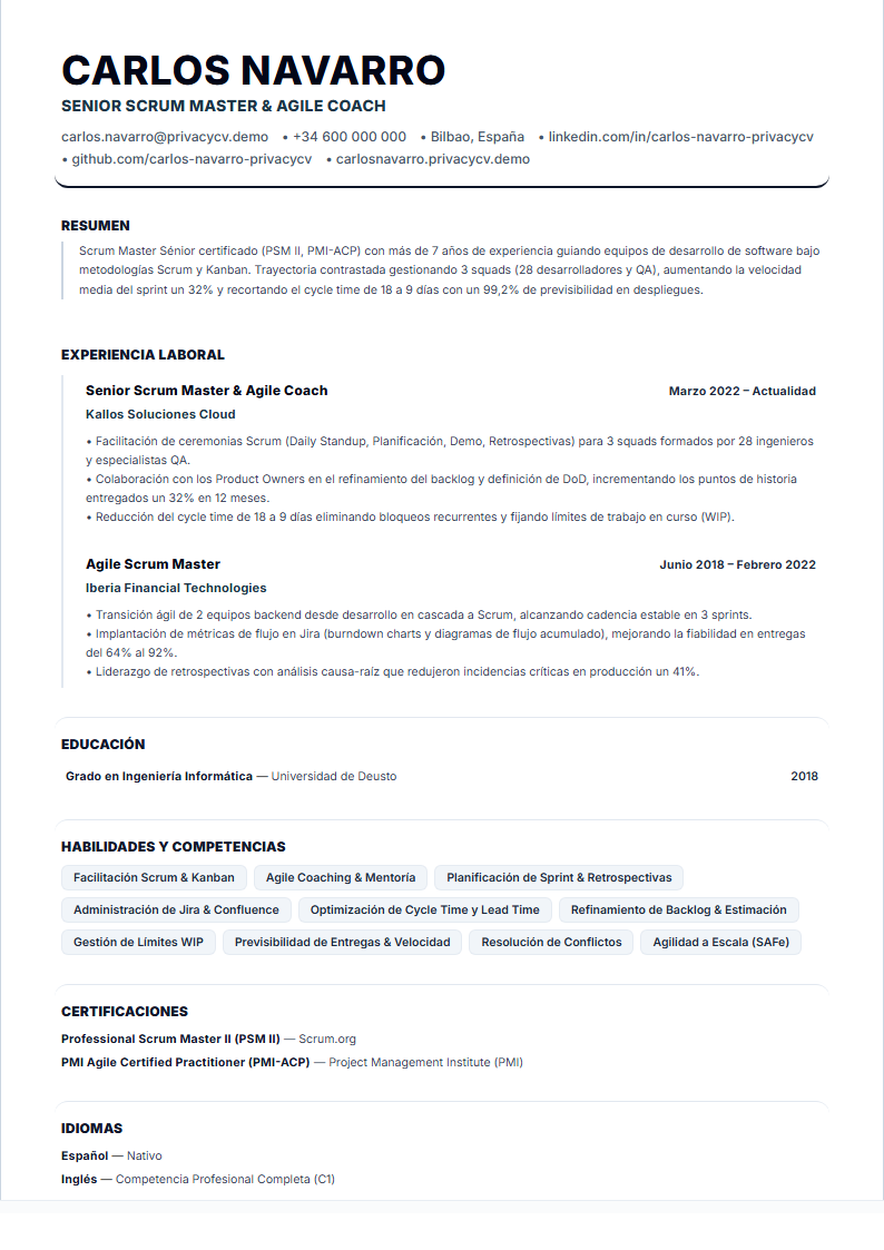 Scrum Master Documento de CV ATS Oficial