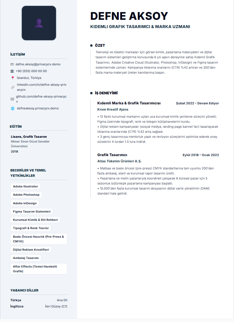 Grafik Tasarımcı Resmi ATS CV Belgesi
