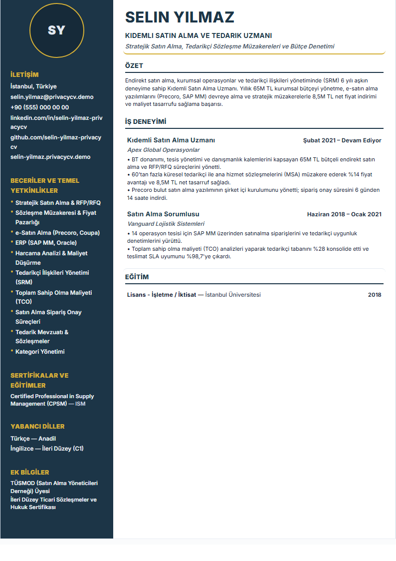 Satın Alma Uzmanı Resmi ATS CV Belgesi