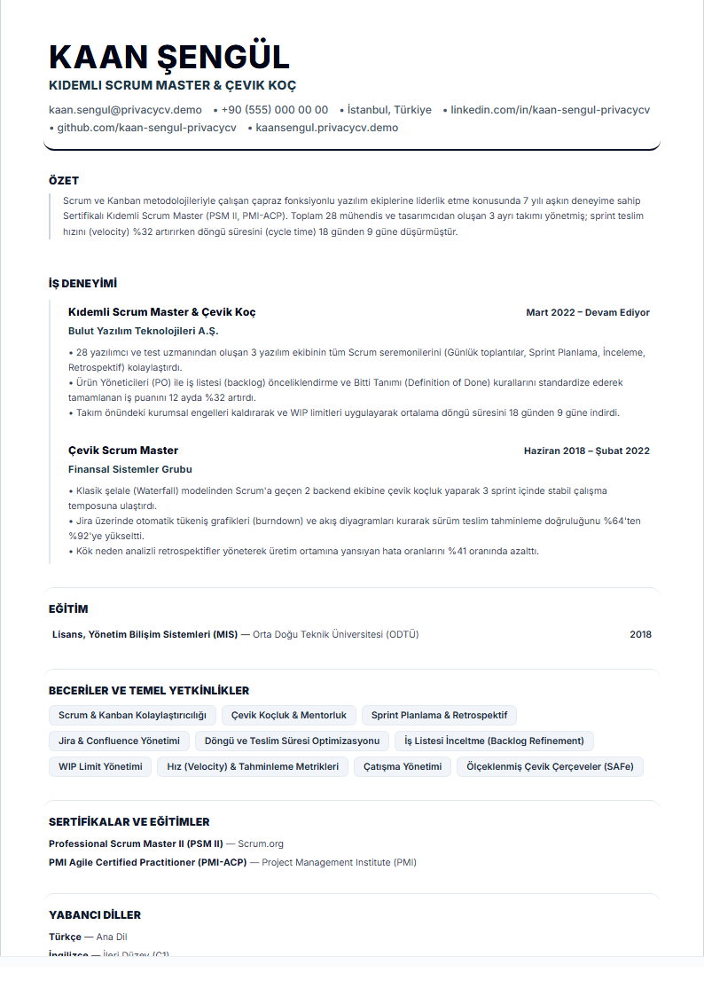 Scrum Master Resmi ATS CV Belgesi