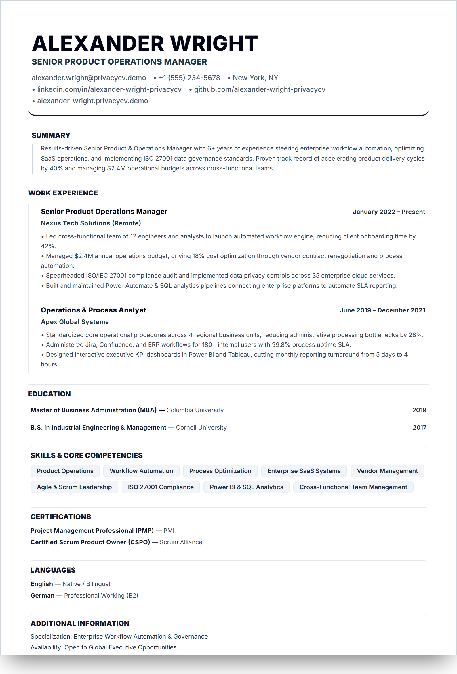 Minimalismo Nórdico Live Resume Template Preview