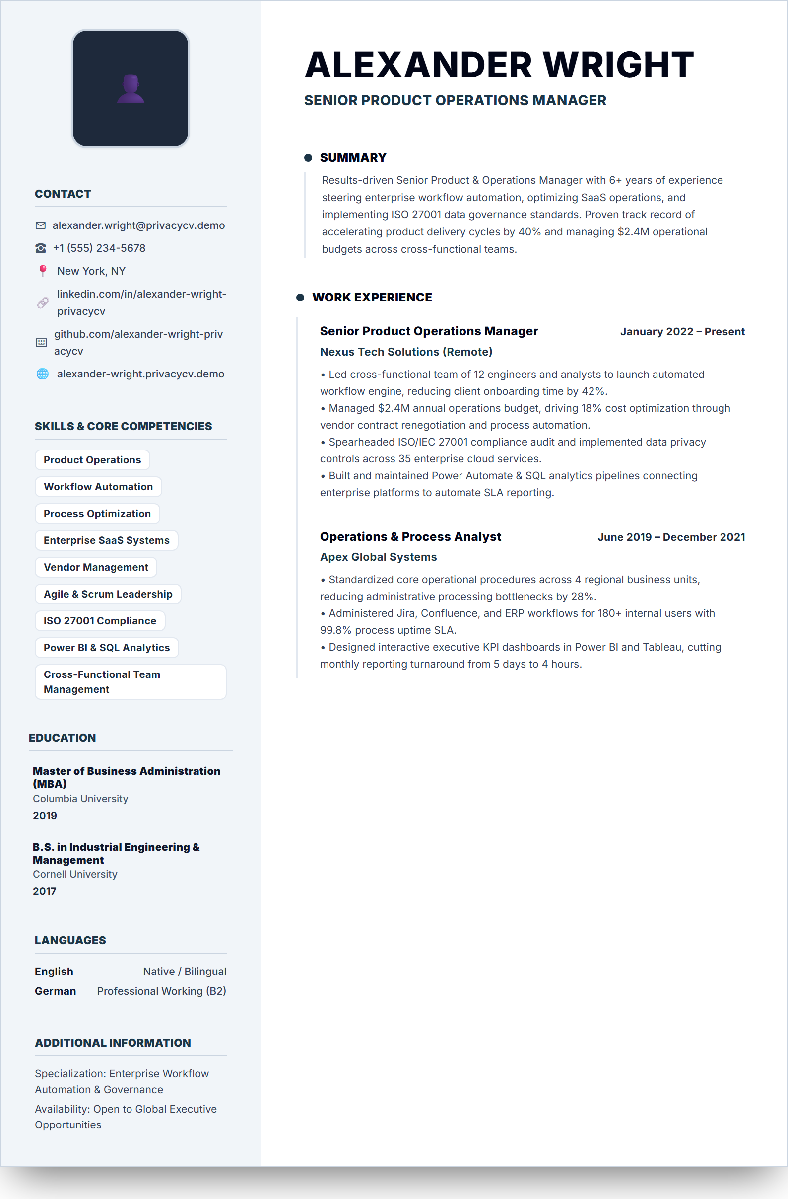 División Moderna Live Resume Template Preview