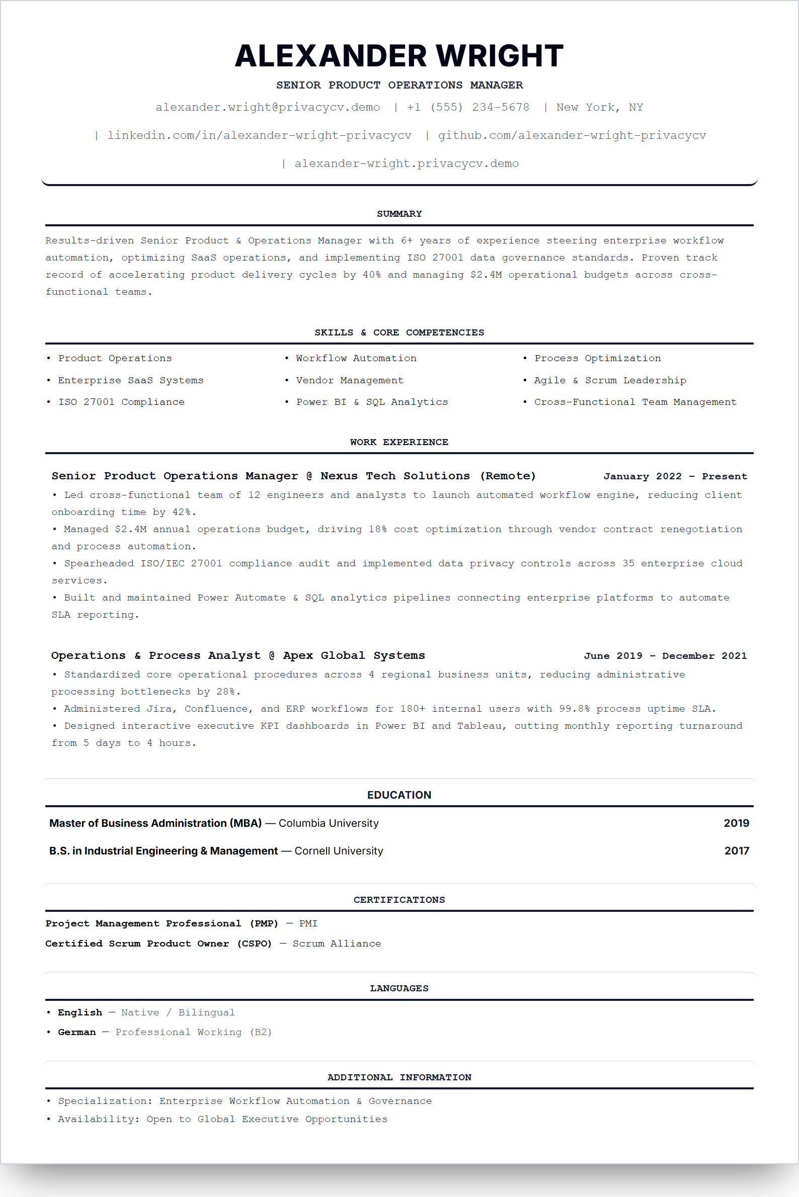 Tecnología Moderna Live Resume Template Preview